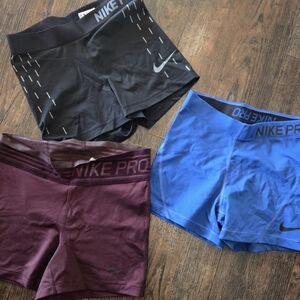 Nike Pro Shorts Trio in Black, Blue, and Maroon